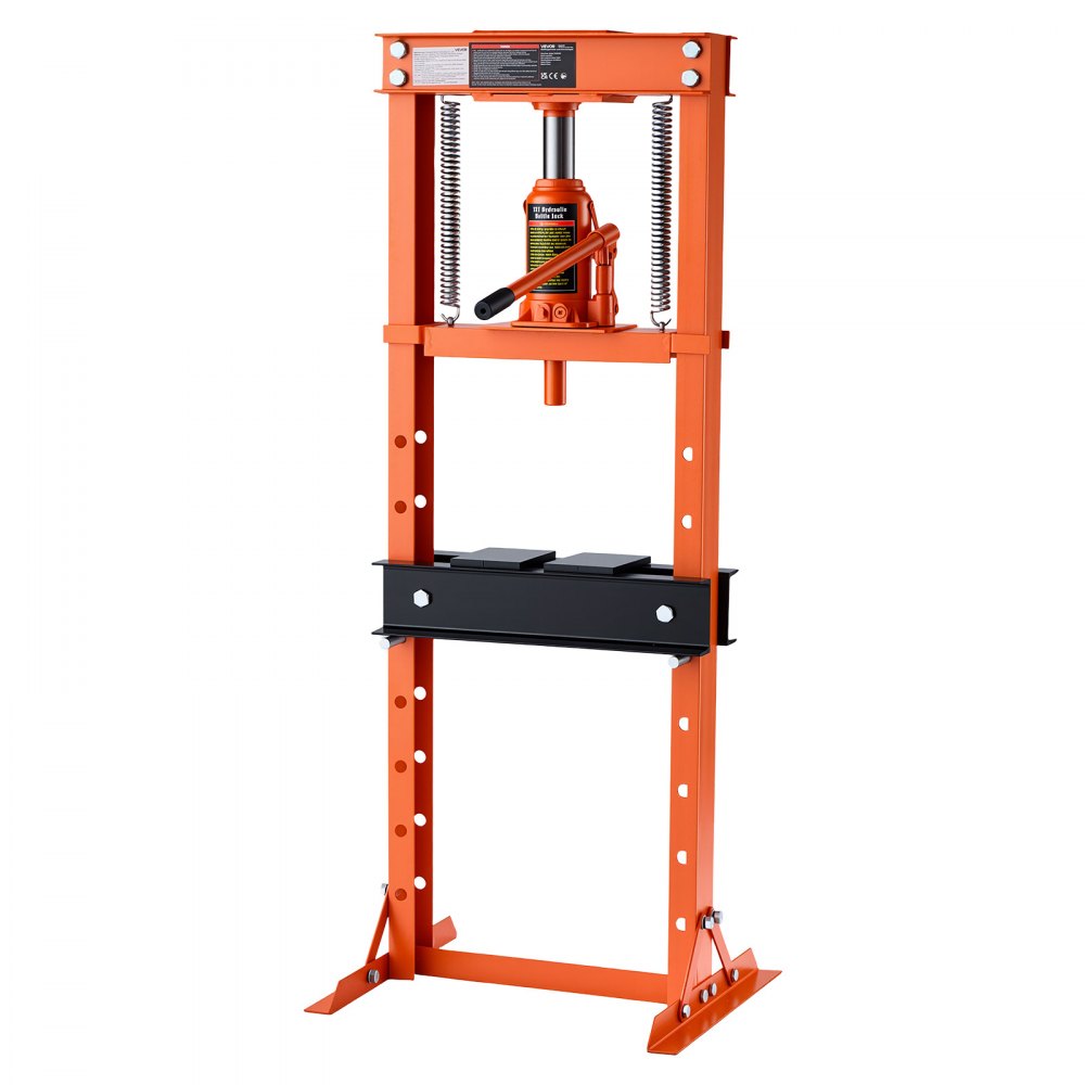 VEVOR hydraulische werkplaatspers 12 t H-frame van koolstofstaal, 8 hoogte-instellingen 23–655 mm, hydraulische pers met overdrukventiel en ergonomische rubberen handgreep, voor buigen, richten en persen