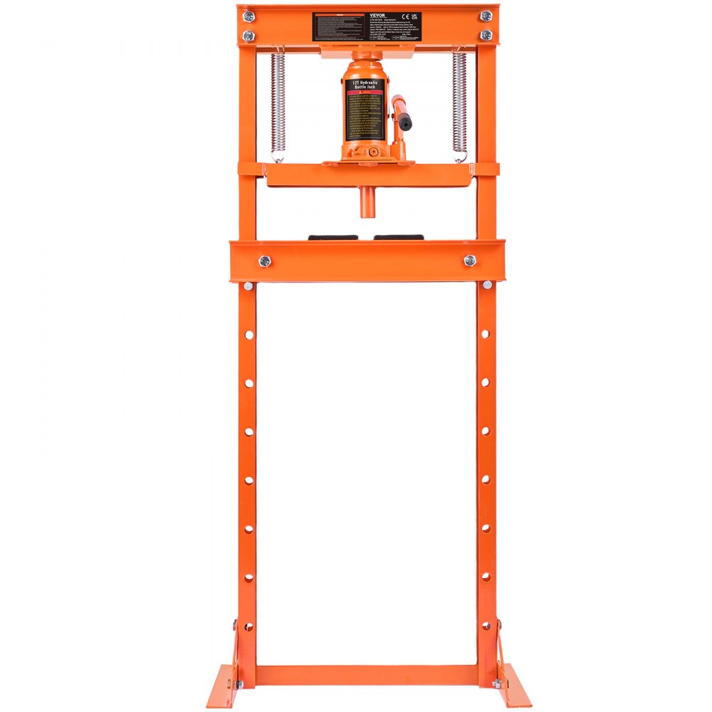 VEVOR Werkplaatspers Hydraulische pers 12 t, Autoframepers Oranje 40-705 mm, Handmatige lagerpers Koolstofstalen werkplaatspers voor autobussen, kogelgewrichten, kruiskoppelingen etc.