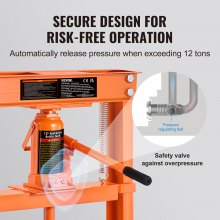 VEVOR werkplaatspers hydraulische pers 12 t, autoframepers oranje 40-705 mm, handmatige lagerpers koolstofstalen werkplaatspers voor de autobussen, kogelgewrichten, U-gewrichten enz.