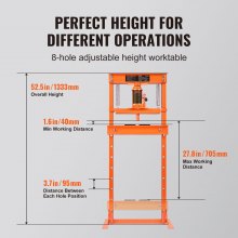 VEVOR werkplaatspers hydraulische pers 12 t, autoframepers oranje 40-705 mm, handmatige lagerpers koolstofstalen werkplaatspers voor de autobussen, kogelgewrichten, U-gewrichten enz.