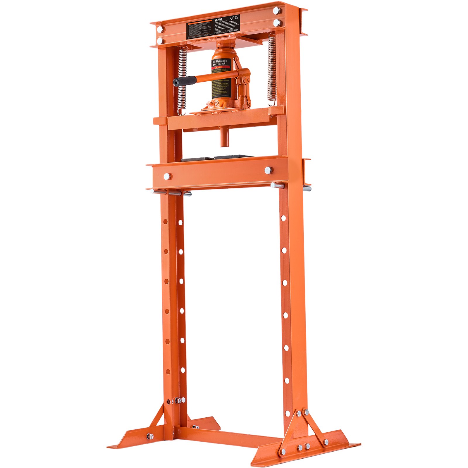 VEVOR Werkplaatspers Hydraulische pers 12 t, Autoframepers Oranje 40-705 mm, Handmatige lagerpers Koolstofstalen werkplaatspers voor autobussen, kogelgewrichten, kruiskoppelingen etc.