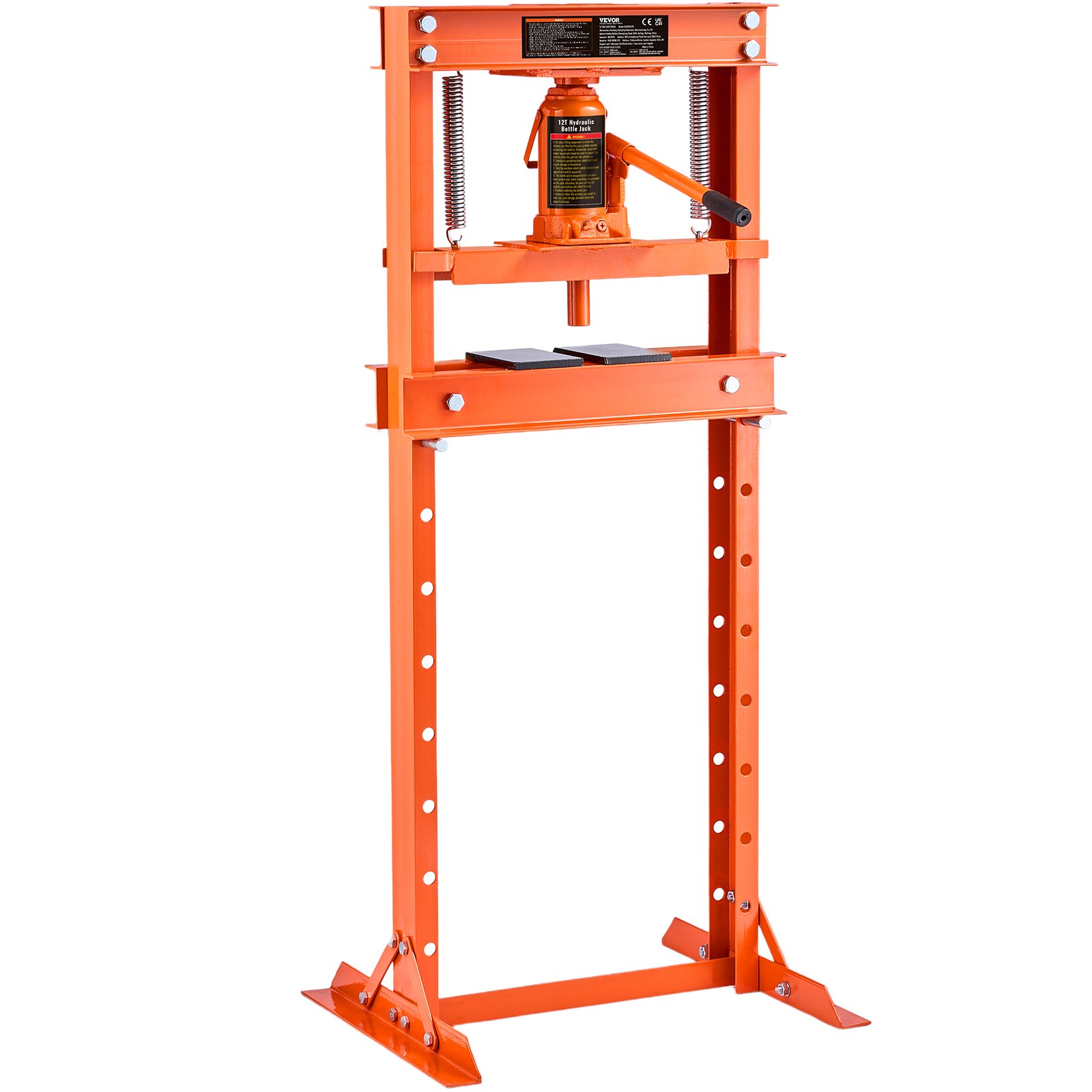 VEVOR Werkplaatspers Hydraulische pers 12 t, Autoframepers Oranje 40-705 mm, Handmatige lagerpers Koolstofstalen werkplaatspers voor autobussen, kogelgewrichten, kruiskoppelingen etc.
