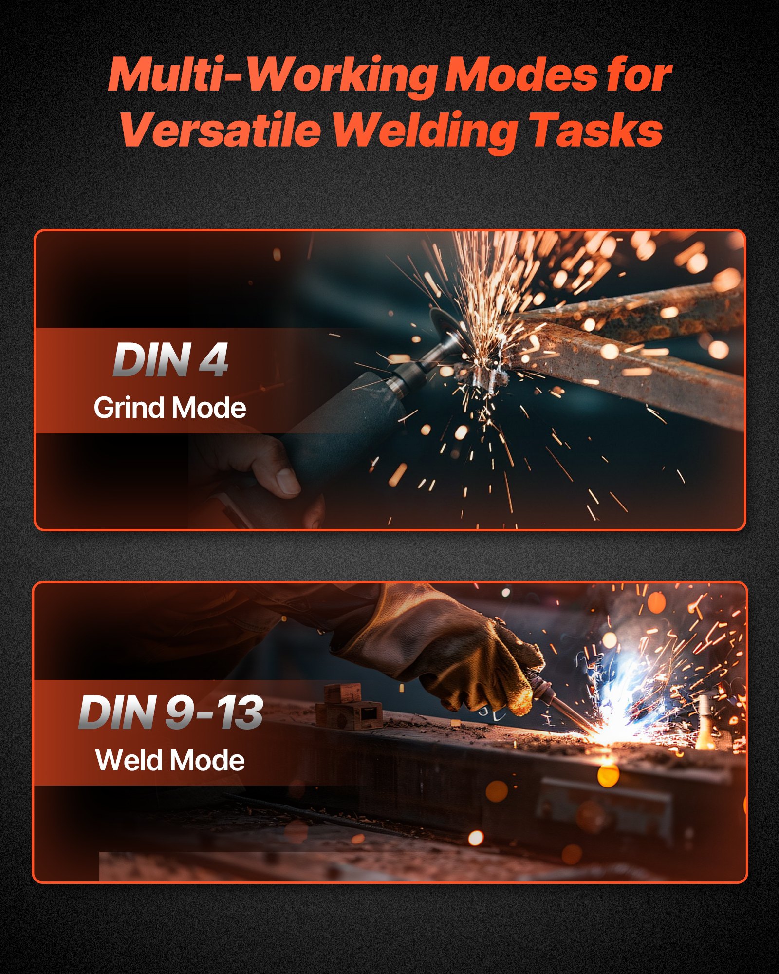 VEVOR Automatische lashelm, 93 x 43 mm True Color, lasmasker op zonne-energie, 2 boogsensoren, DIN 4/9-13 voor TIG-, MIG- en booglassen - CRIUS-serie (vlampatroon)