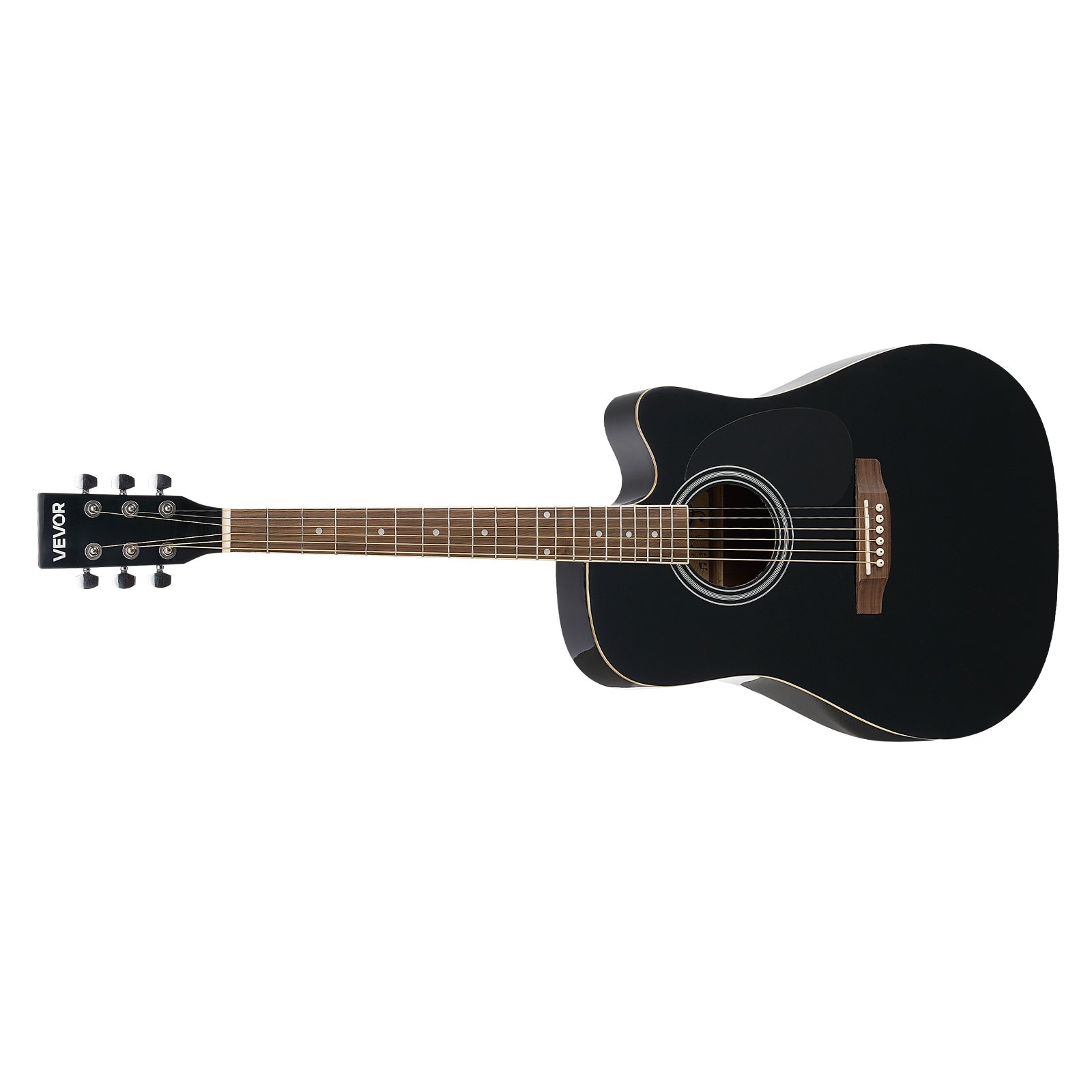 VEVOR Cutway Acoustic Guitar, 41 in, 6-String Black Solid Spruce Top Guitar, Beginner Bundle with Gig Bag, Tuner, Strap, Strings, Picks, Capo, Rosewood Fingerboard, for Adult Fingerstyle Solo Jazz