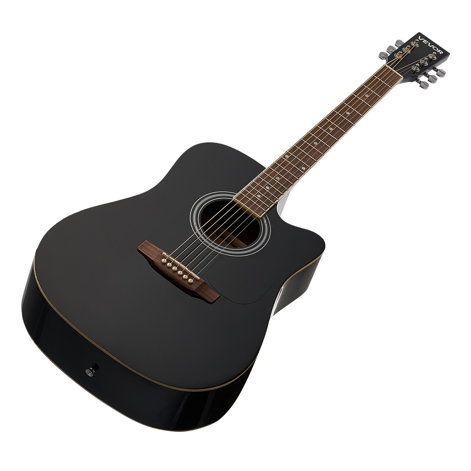 VEVOR Cutway Acoustic Guitar, 41 in, 6-String Black Solid Spruce Top Guitar, Beginner Bundle with Gig Bag, Tuner, Strap, Strings, Picks, Capo, Rosewood Fingerboard, for Adult Fingerstyle Solo Jazz