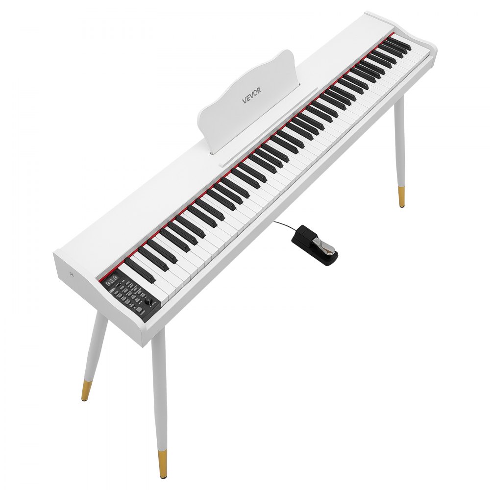 VEVOR Digitale Piano met 88 semi-gewogen toetsen van standaardformaat, wit, geschikt voor beginners, 600 geluiden, 600 ritmes, USB, MIDI, audio-uitgang, hoofdtelefoonaansluiting, sustainpedaal en hifi-luidsprekers.