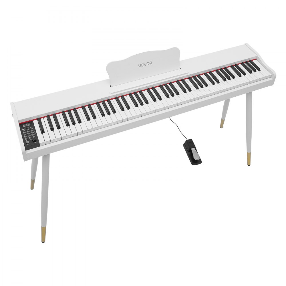 VEVOR Digitale Piano met 88 semi-gewogen toetsen van standaardformaat, wit, geschikt voor beginners, 600 geluiden, 600 ritmes, USB, MIDI, audio-uitgang, hoofdtelefoonaansluiting, sustainpedaal en hifi-luidsprekers.