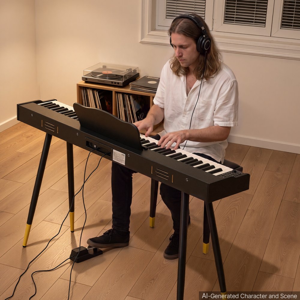 VEVOR Digitale Piano 88 Halfverzwaarde Toetsen Standaard Formaat Elektrische Piano Zwart voor Beginners, 600 Geluiden, 600 Ritmes, USB, MIDI, Audio-uitgang, Hoofdtelefoonaansluiting, Sustainpedaal en HiFi-luidsprekers