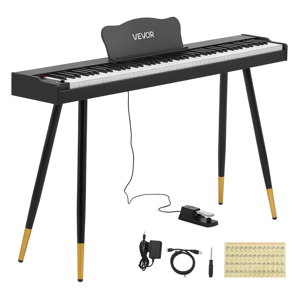 VEVOR Digitale Piano 88 Halfverzwaarde Toetsen Standaard Formaat Elektrische Piano Zwart voor Beginners, 600 Geluiden, 600 Ritmes, USB, MIDI, Audio-uitgang, Hoofdtelefoonaansluiting, Sustainpedaal en HiFi-luidsprekers