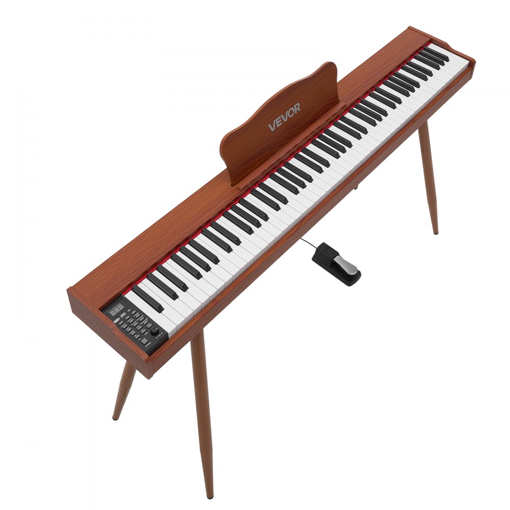 VEVOR Digitale Piano met 88 semi-gewogen toetsen van standaardformaat, bruin, voor beginners, 600 geluiden, 600 ritmes, USB, MIDI, audio-uitgang, hoofdtelefoonaansluiting, sustainpedaal en hifi-luidsprekers.