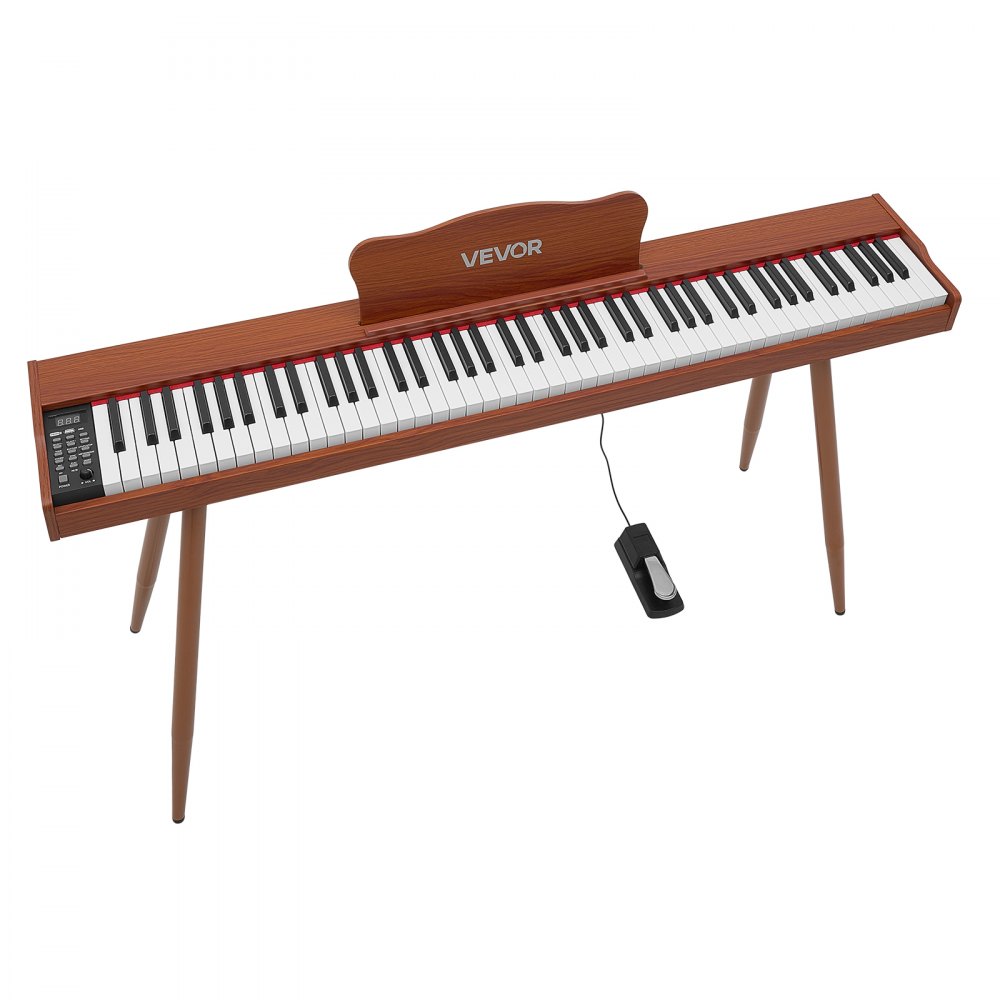 VEVOR Digitale Piano met 88 semi-gewogen toetsen van standaardformaat, bruin, voor beginners, 600 geluiden, 600 ritmes, USB, MIDI, audio-uitgang, hoofdtelefoonaansluiting, sustainpedaal en hifi-luidsprekers.