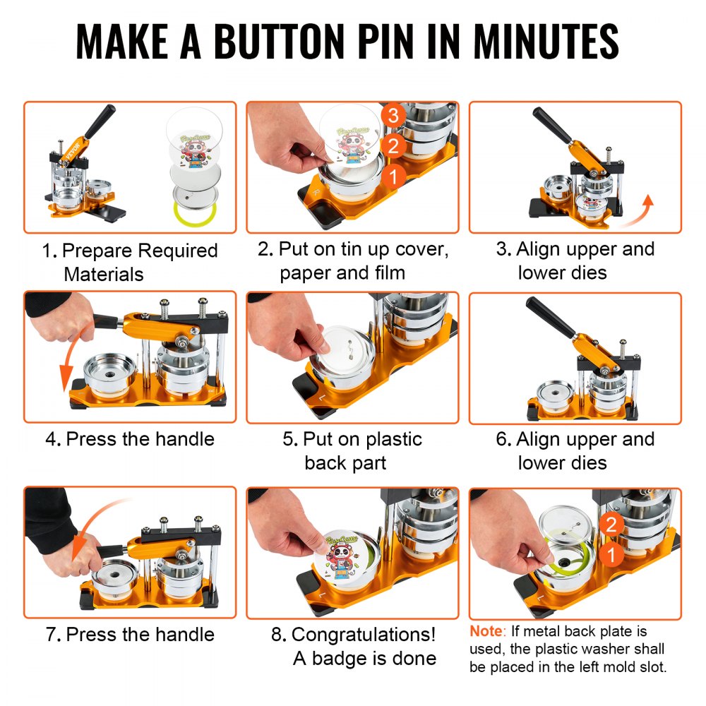 VEVOR Button Maker 75 mm (3 inch) Badge Punch Press Kit, DIY Cadeaus voor Kinderen Button Making Machine, Button Badge Making met 100 Button Onderdelen & Cirkelsnijder & Spell Book