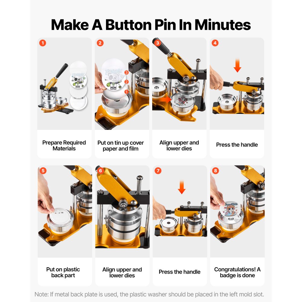 VEVOR Button Maker 75 mm (3 inch) Badge Punch Press Kit, DIY Cadeaus voor Kinderen Button Making Machine, Button Badge Making met 100 Button Onderdelen & Cirkelsnijder & Spell Book