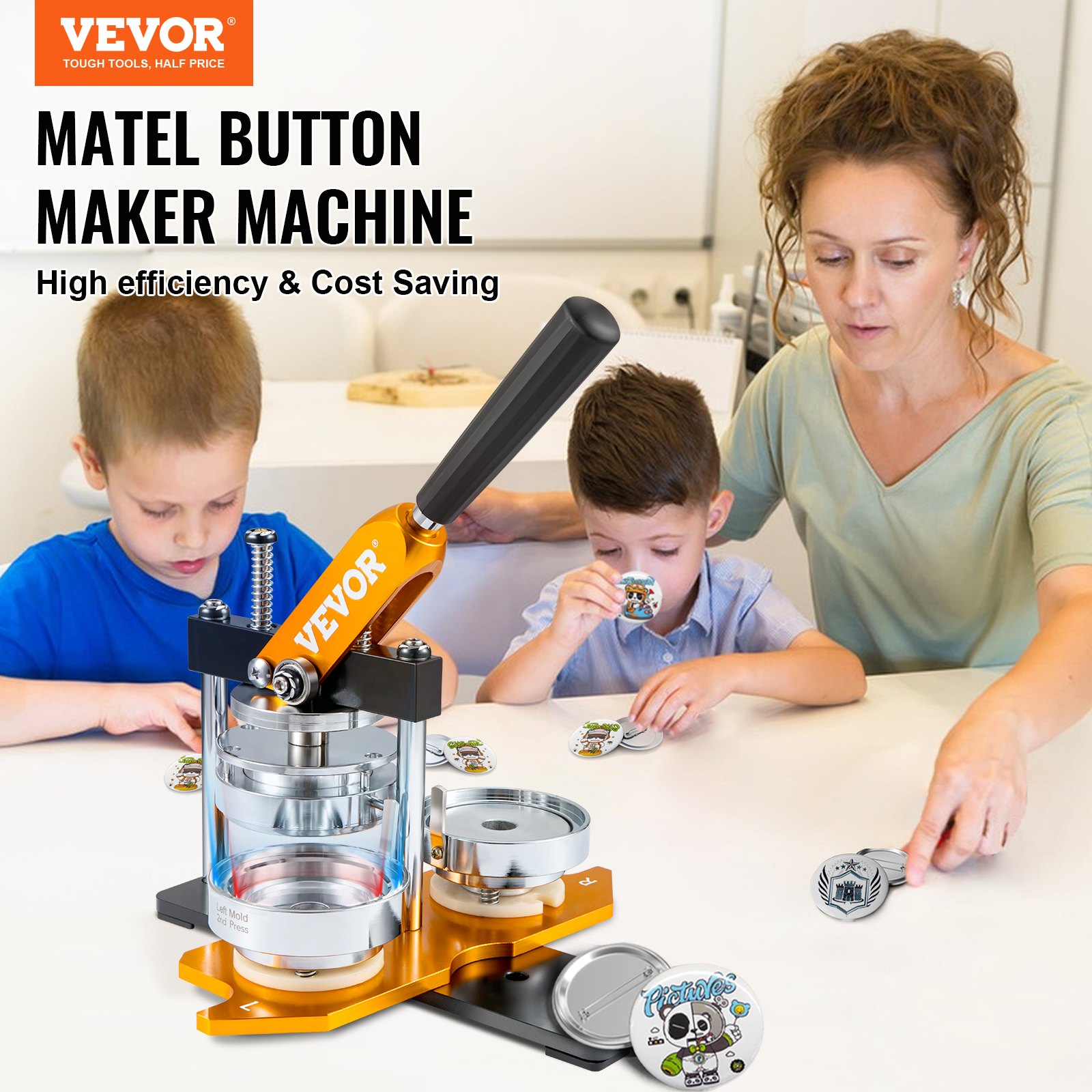 VEVOR Button Maker 75 mm (3 inch) Badge Punch Press Kit, DIY Cadeaus voor Kinderen Button Making Machine, Button Badge Making met 100 Button Onderdelen & Cirkelsnijder & Spell Book