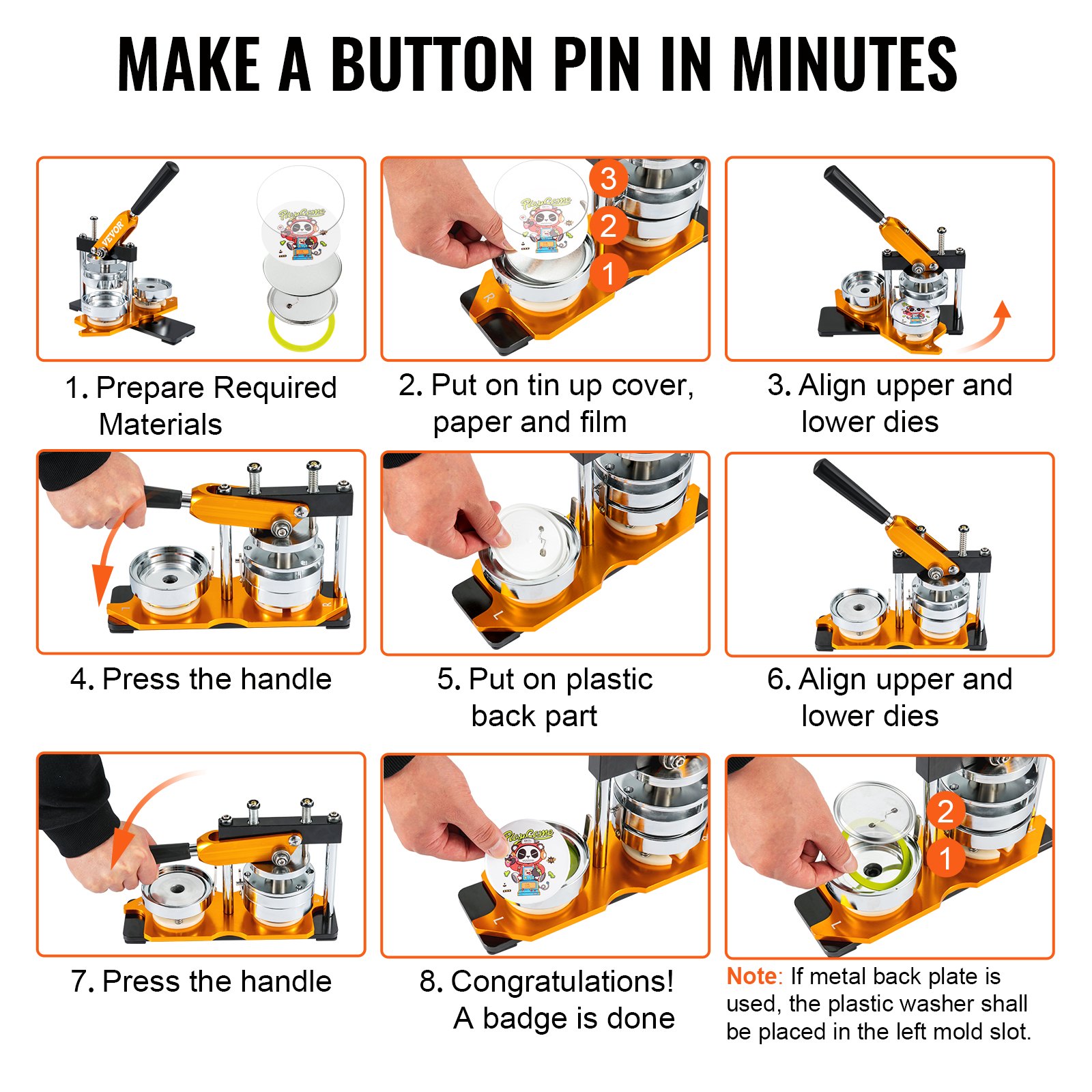 VEVOR Button Maker 75 mm (3 inch) Badge Punch Press Kit, DIY Cadeaus voor Kinderen Button Making Machine, Button Badge Making met 100 Button Onderdelen & Cirkelsnijder & Spell Book