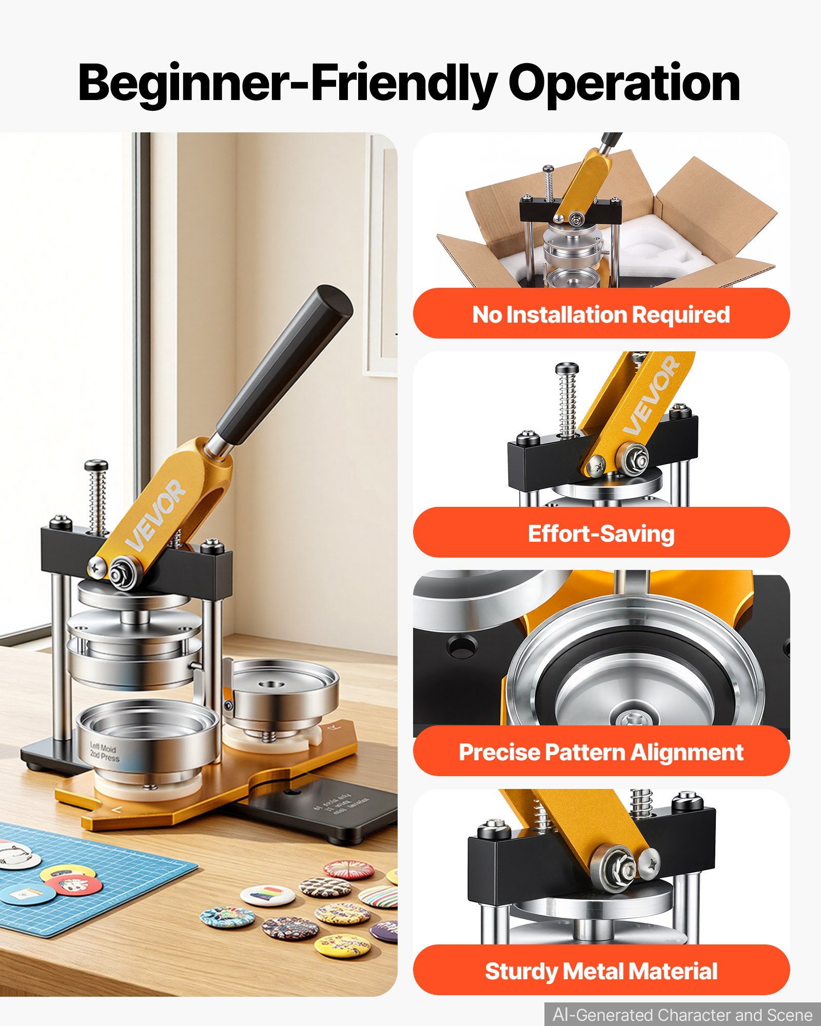 VEVOR Button Maker 75 mm (3 inch) Badge Punch Press Kit, DIY Cadeaus voor Kinderen Button Making Machine, Button Badge Making met 100 Button Onderdelen & Cirkelsnijder & Spell Book