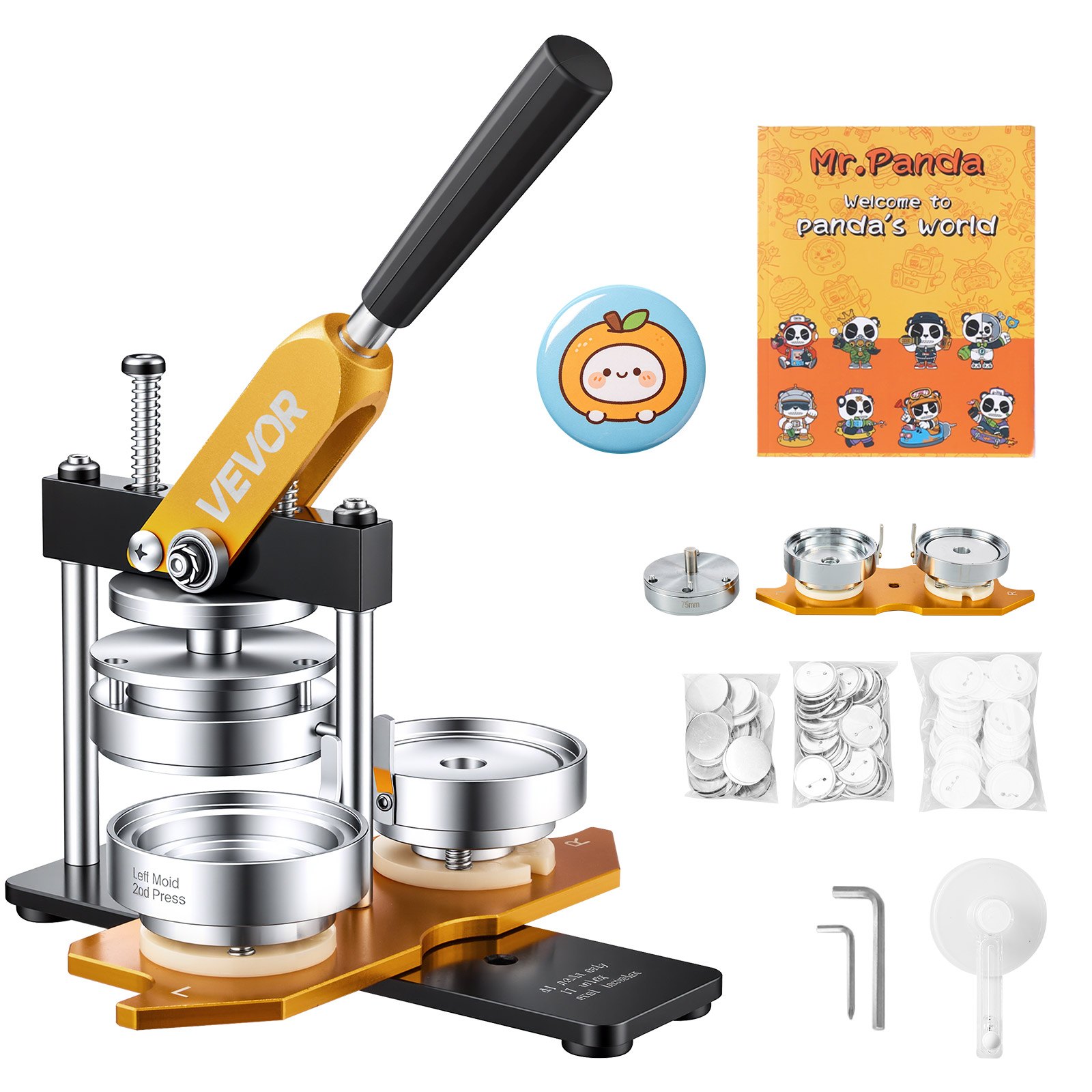 VEVOR Button Maker 75 mm (3 inch) Badge Punch Press Kit, DIY Cadeaus voor Kinderen Button Making Machine, Button Badge Making met 100 Button Onderdelen & Cirkelsnijder & Spell Book