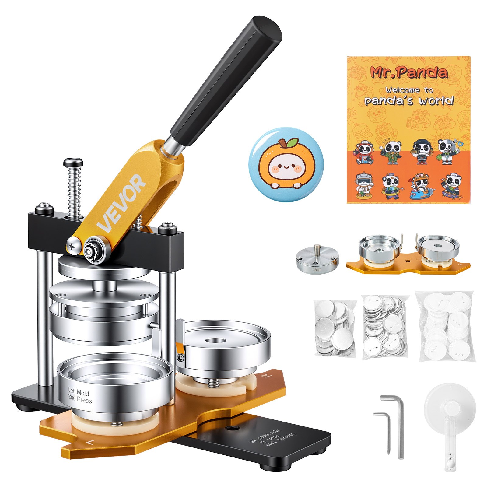 VEVOR Button Maker 75 mm (3 inch) Badge Punch Press Kit, DIY Cadeaus voor Kinderen Button Making Machine, Button Badge Making met 100 Button Onderdelen & Cirkelsnijder & Spell Book