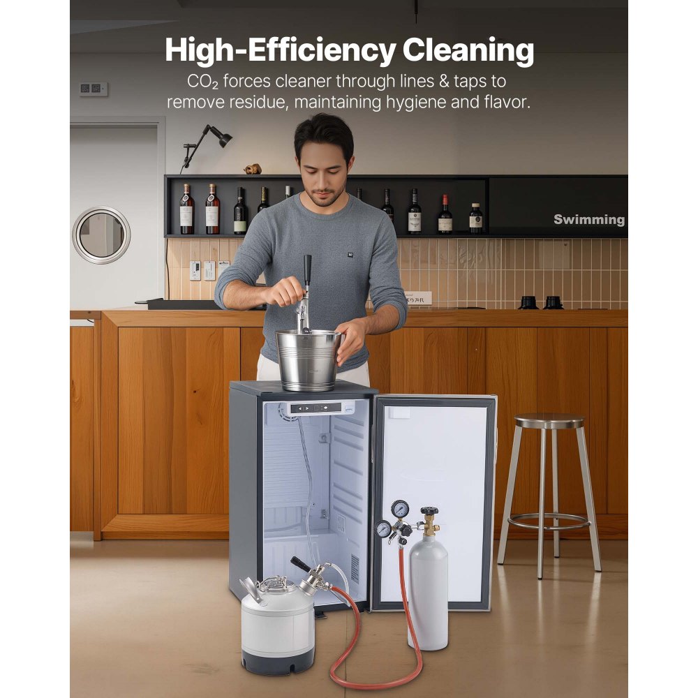 VEVOR Cleaning Keg, 1.75 Gallon/6.5L Keg Line Cleaning Kit with D Coupler Connection & Rubber Base, Beer Lines Cleaner Used for Beer Line Cleaning, 304Stainless Steel Kegerator Beers Lines Cleaner Kit