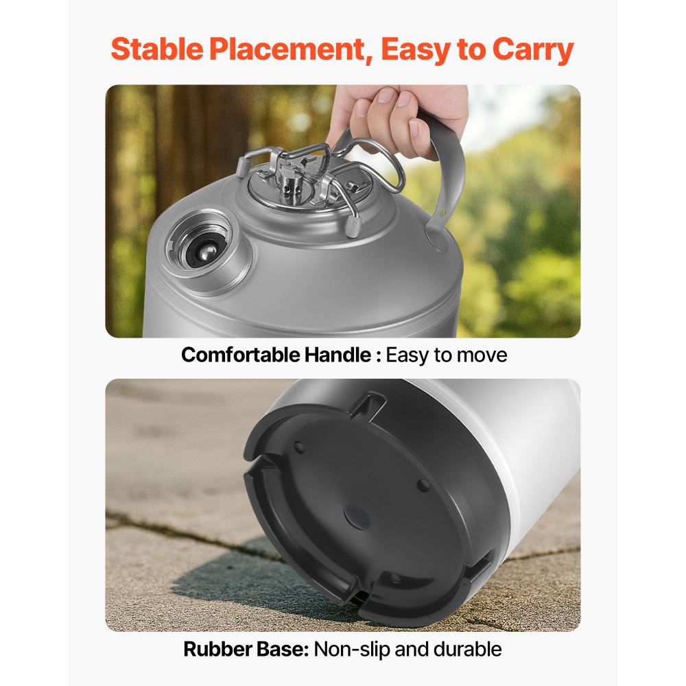 VEVOR Cleaning Keg, 1.75 Gallon/6.5L Keg Line Cleaning Kit with D Coupler Connection & Rubber Base, Beer Lines Cleaner Used for Beer Line Cleaning, 304Stainless Steel Kegerator Beers Lines Cleaner Kit