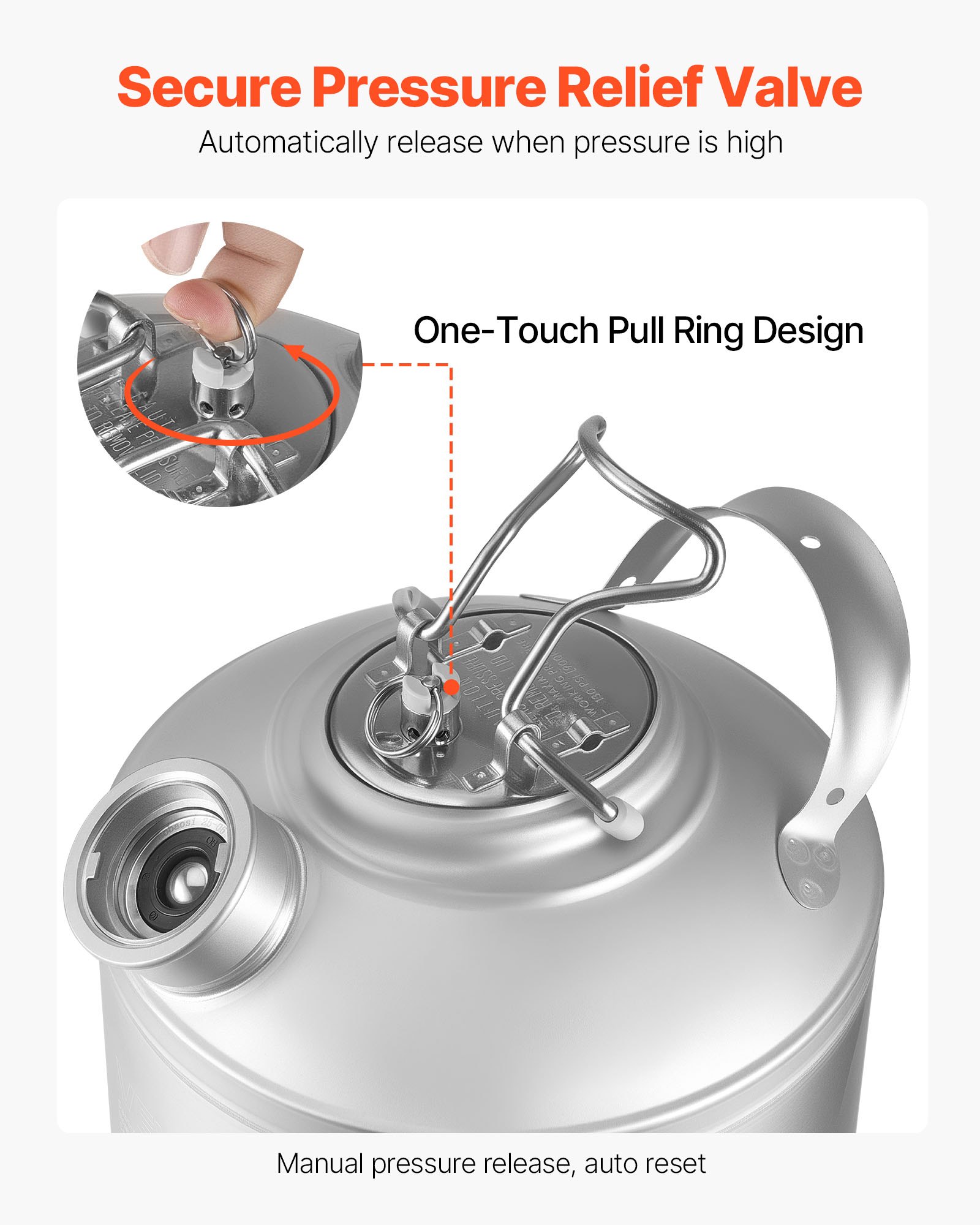 VEVOR Cleaning Keg, 1.75 Gallon/6.5L Keg Line Cleaning Kit with D Coupler Connection & Rubber Base, Beer Lines Cleaner Used for Beer Line Cleaning, 304Stainless Steel Kegerator Beers Lines Cleaner Kit