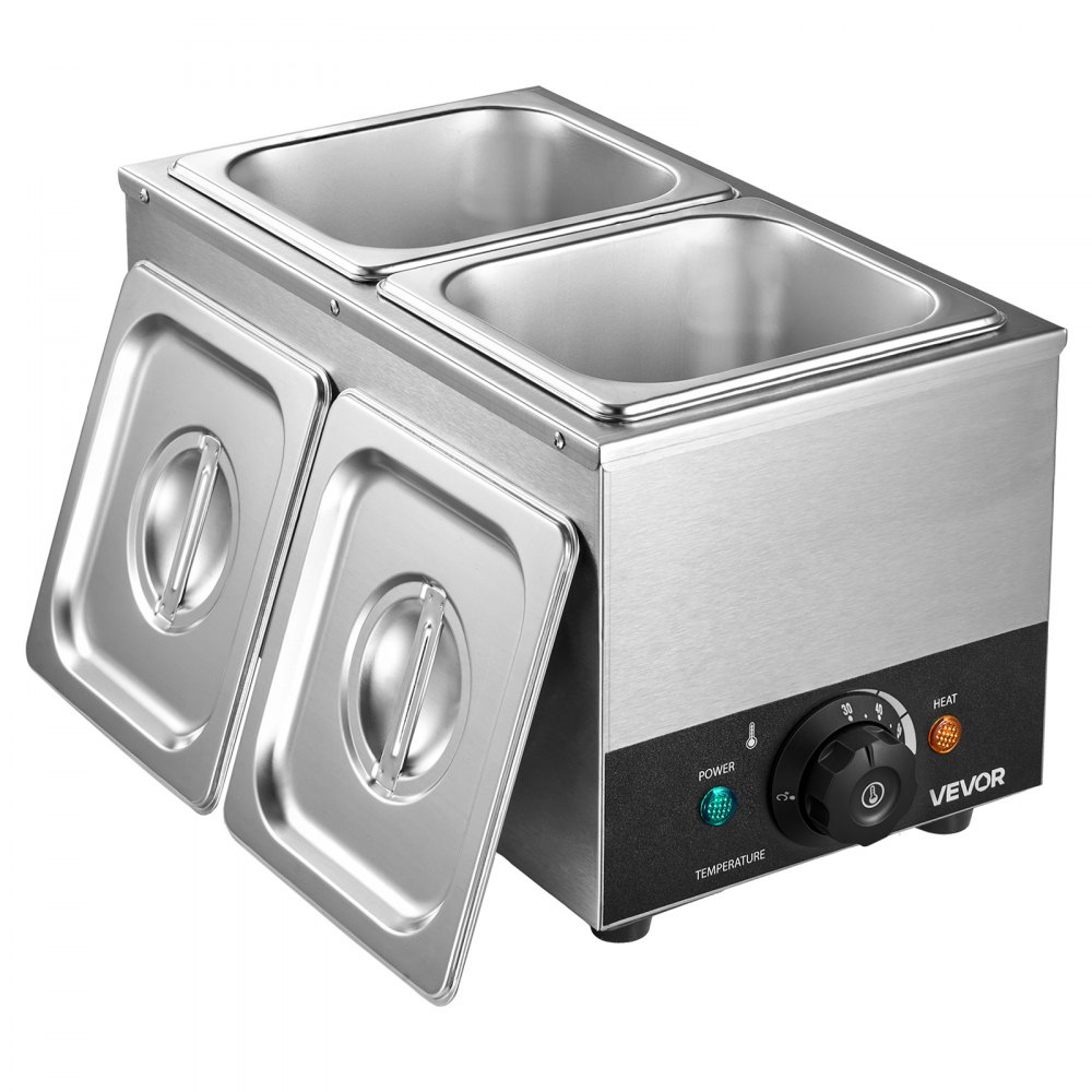 VEVOR Chocoladesmeltmachine met 2 verwijderbare roestvrijstalen containers, 800 W, voor bakkerijen, patisserieën en restaurants, met temperatuurregeling 30–85 ℃, droogloopbeveiliging, chocoladetempermachine