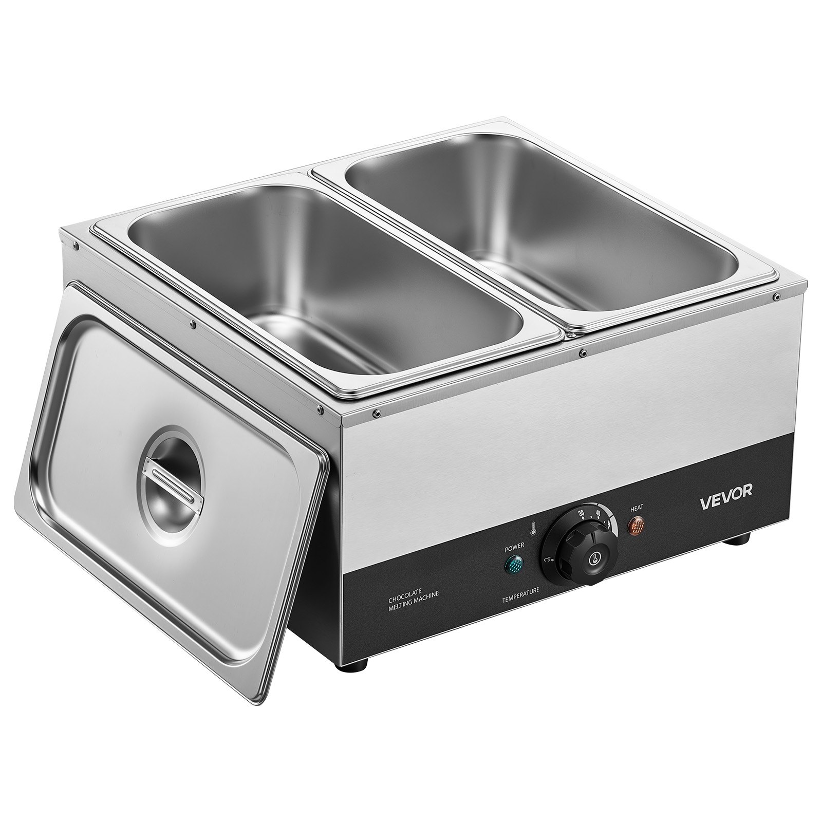 VEVOR Chocolate Melting Machine, 2 Tanks 17.6 Lbs Choc Commercial Melter, 1200W High Power, Water Bath Heating System, Stainless Steel Body, 86℉- 185℉ Temp Range, Chocolate Warmer for Cheese Milk