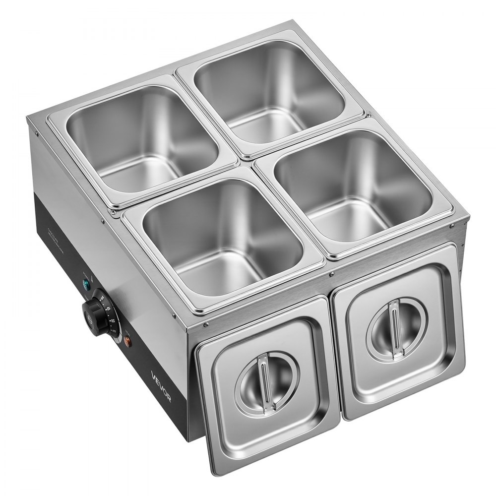 VEVOR Chocoladesmeltmachine met 4 verwijderbare roestvrijstalen containers, 1,2 kW, voor bakkerijen, patisserieën en restaurants, met temperatuurregeling 30–85 ℃, droogloopbeveiliging, chocoladetempermachine