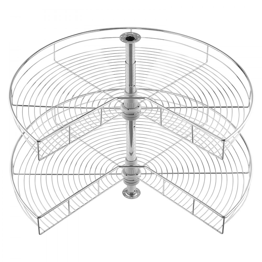 VEVOR 31.5" Kidney Shaped Chrome Corner Organizer, 360° Rotatble Kitchen Base Cabinet Blind Corner, 2 Tier Height Adjustable Storage Rack, Carbon Steel Lazy Susan Replacement Shelf for Cabinet Corner