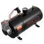 VEVOR 12V luchtcompressorset met 3L tank, luchtcompressorkit voor treinhoorns, 90-120 psi werkdruk, geïntegreerd luchtcompressorsysteem voor treinhoorns, banden oppompen, vrachtwagens, SUV's, enz. Zwart