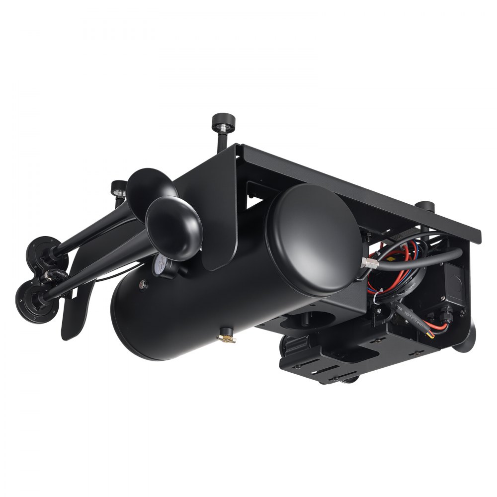 VEVOR luchthoorn 150 dB 12 V 250 W compressorluchthoorn met 4 trechters voor tegemoetkomend verkeer, slecht weer en scherpe bochten, met 10 liter tank, manometer, hoge bodemvrijheid en laag profiel.