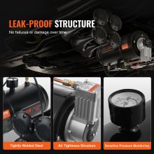 VEVOR treinhoornset, luchthoornset met 4 trompetten, 150dB treinhoorn voor pick-up trucks, 12V 120psi luchtcompressor, 3L tank met manometer voor elk 12V voertuig, auto, vrachtwagen, trein, bestelwagen, boot enz. Zwart