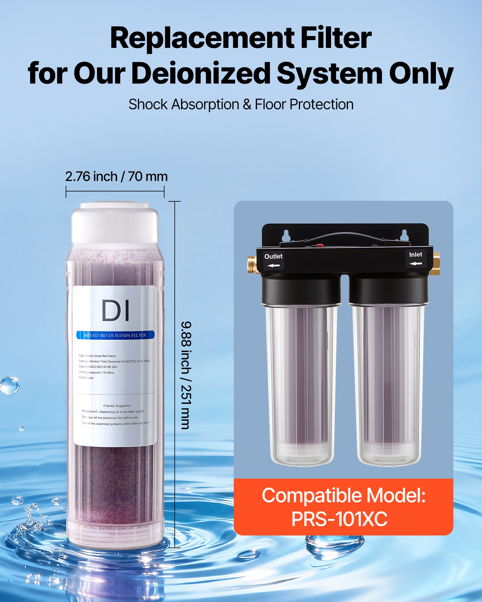 VEVOR Deionized Filter for Spotless Car Wash System, 2 x 0.5L Color Changing DI Resin Filter Replacement - Compatible with PRS-101XC Deionized Water System for Cars RVs Windows