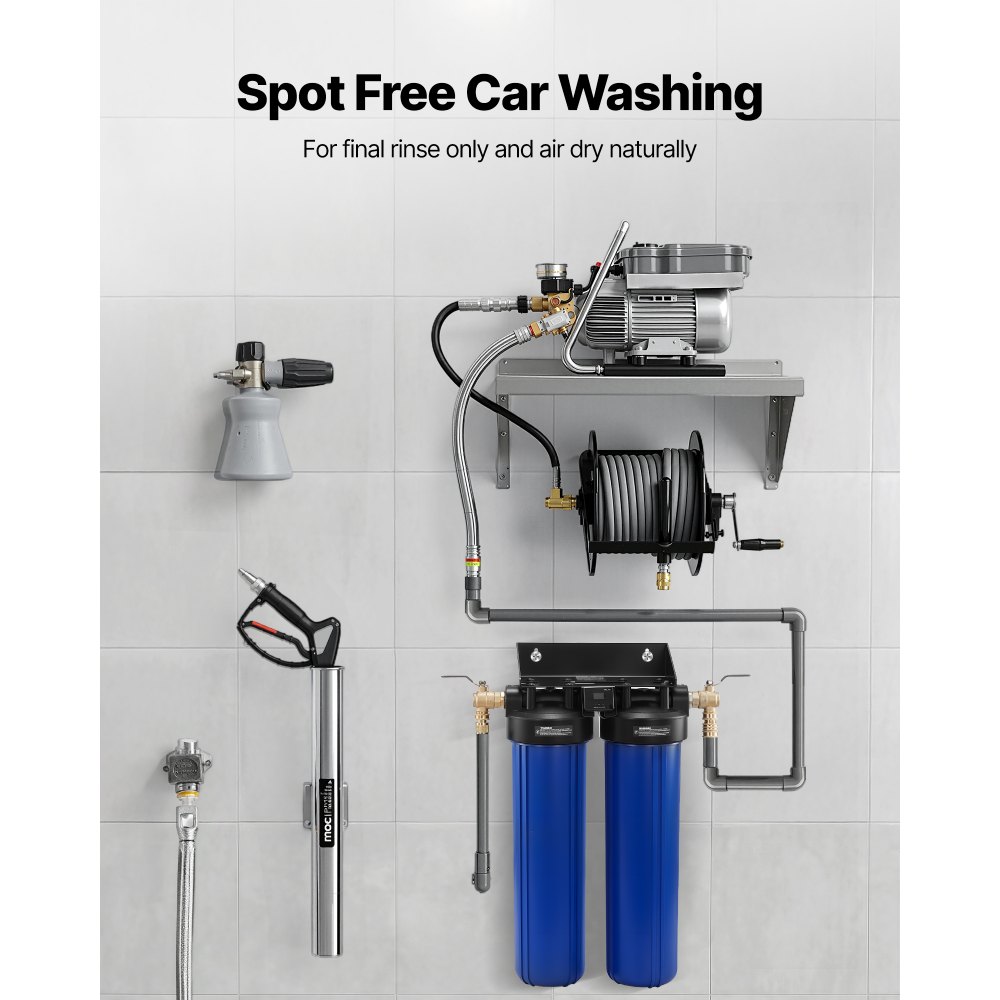 VEVOR Deïoniseerd Watersysteem voor Autowasstraat 1250 L, Deïoniseerd Autowasstraatsysteem met Dubbele 4L Gemengde DI-harsfilterpatronen, Deïoniseerd Watersysteem met Bypassklep voor Auto, Motorfiets, Boot