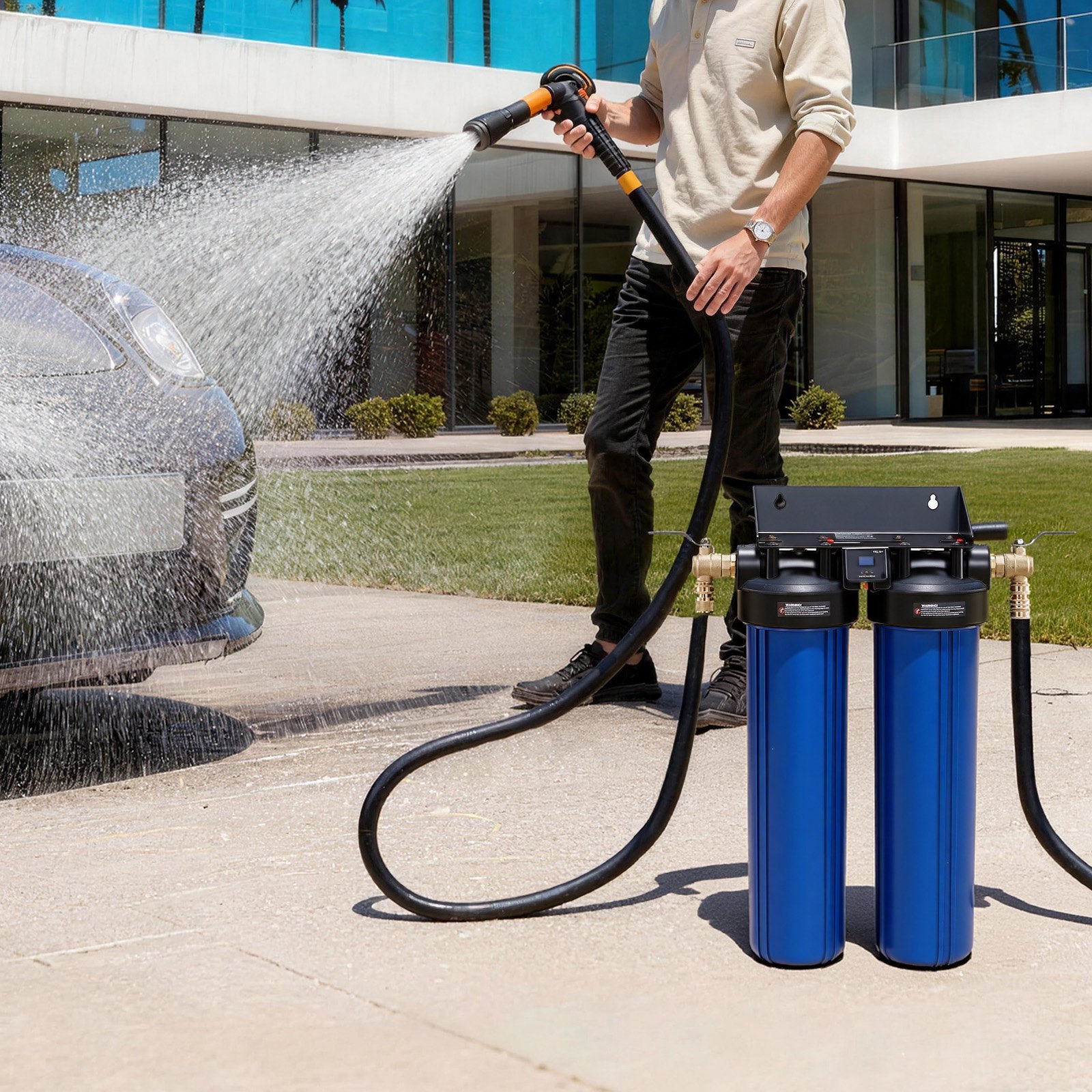 VEVOR Deïoniseerd Watersysteem voor Autowasstraat 1250 L, Deïoniseerd Autowasstraatsysteem met Dubbele 4L Gemengde DI-harsfilterpatronen, Deïoniseerd Watersysteem met Bypassklep voor Auto, Motorfiets, Boot