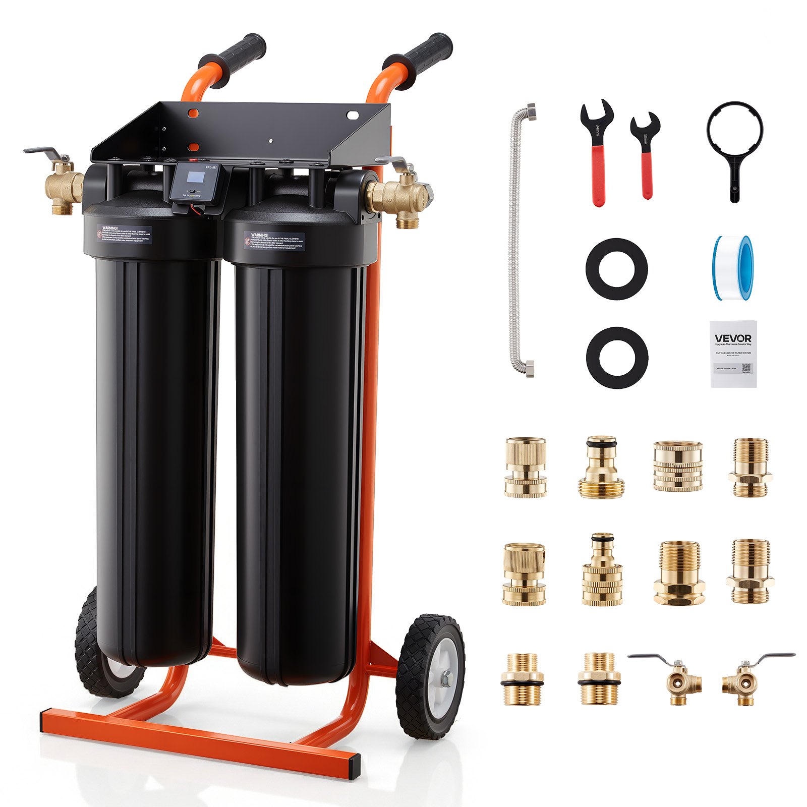 VEVOR Deionized Water System for Car Wash, Spotless Car Wash Water System with 2 x 4L DI Resin, Bypass Valve & TDS Meter, Portable Sport-Free Water Deionizer Filter for Cars RVs Windows