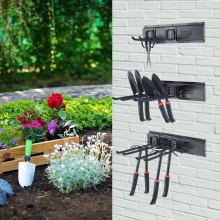 VEVOR Garage Tool Organizer, 300 lbs Max Load Capacity, Wall Mount Yard Garden Storage Rack Organization Heavy Duty with 6 Adjustable Hooks and 3 Rails, for Garden Tools, Shovels, Trimmers, and Hoses