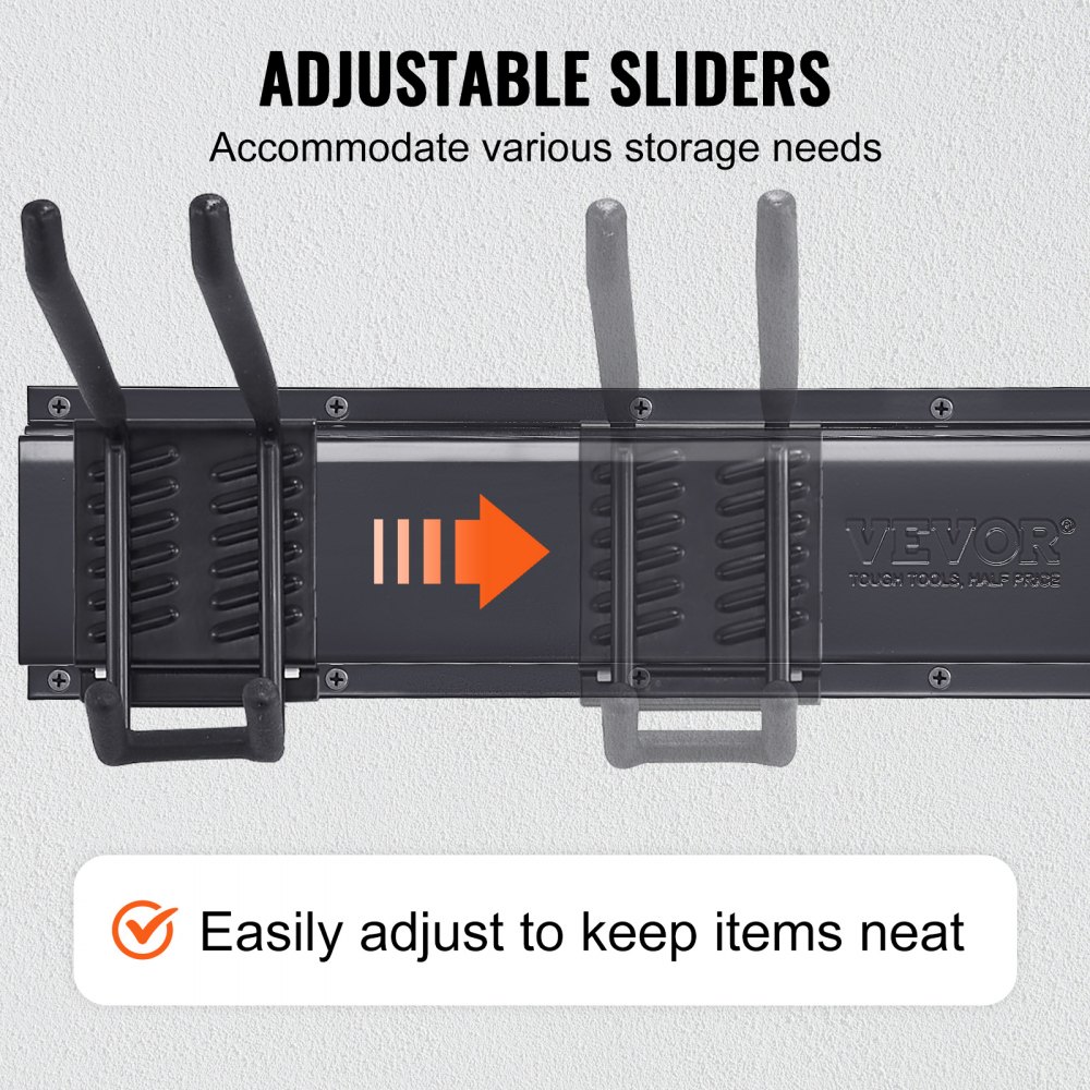 VEVOR Garage Tool Organizer, maximaal draagvermogen van 800 lbs, wandgemonteerde tuinopslagrekorganisatie, zwaar uitgevoerd met 6 verstelbare haken en 3 rails, f<s:1> r tuingereedschap