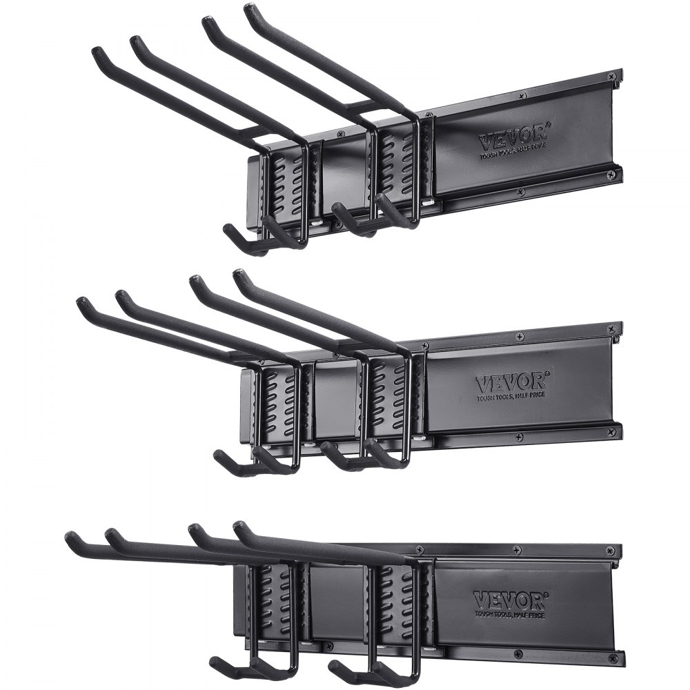 VEVOR Garage Tool Organizer, maximaal draagvermogen van 800 lbs, wandgemonteerde tuinopslagrekorganisatie, zwaar uitgevoerd met 6 verstelbare haken en 3 rails, f<s:1> r tuingereedschap