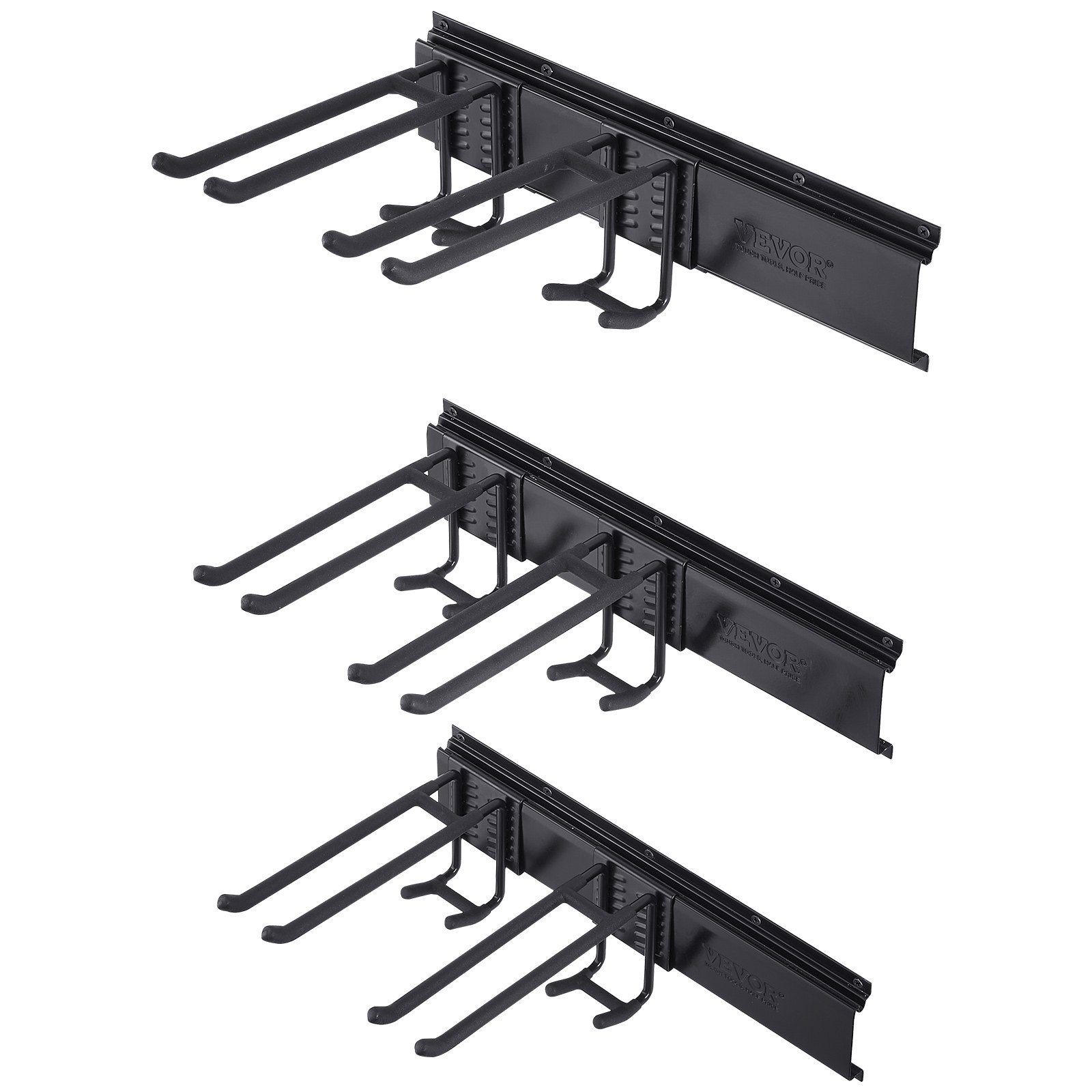 VEVOR Garage Tool Organizer, maximaal draagvermogen van 800 lbs, wandgemonteerde tuinopslagrekorganisatie, zwaar uitgevoerd met 6 verstelbare haken en 3 rails, f<s:1> r tuingereedschap