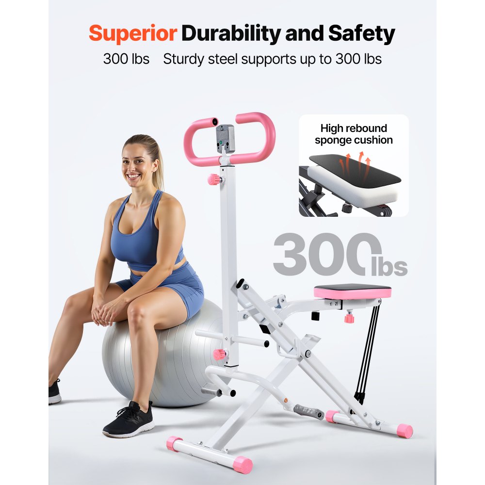VEVOR Squat Machine voor diepe squats, opvouwbare trainingsapparatuur, glute trainer met 5-standen verstelbare zitting, thuistrainingsapparatuur voor bilspieren en benen, glute machine wit + roze