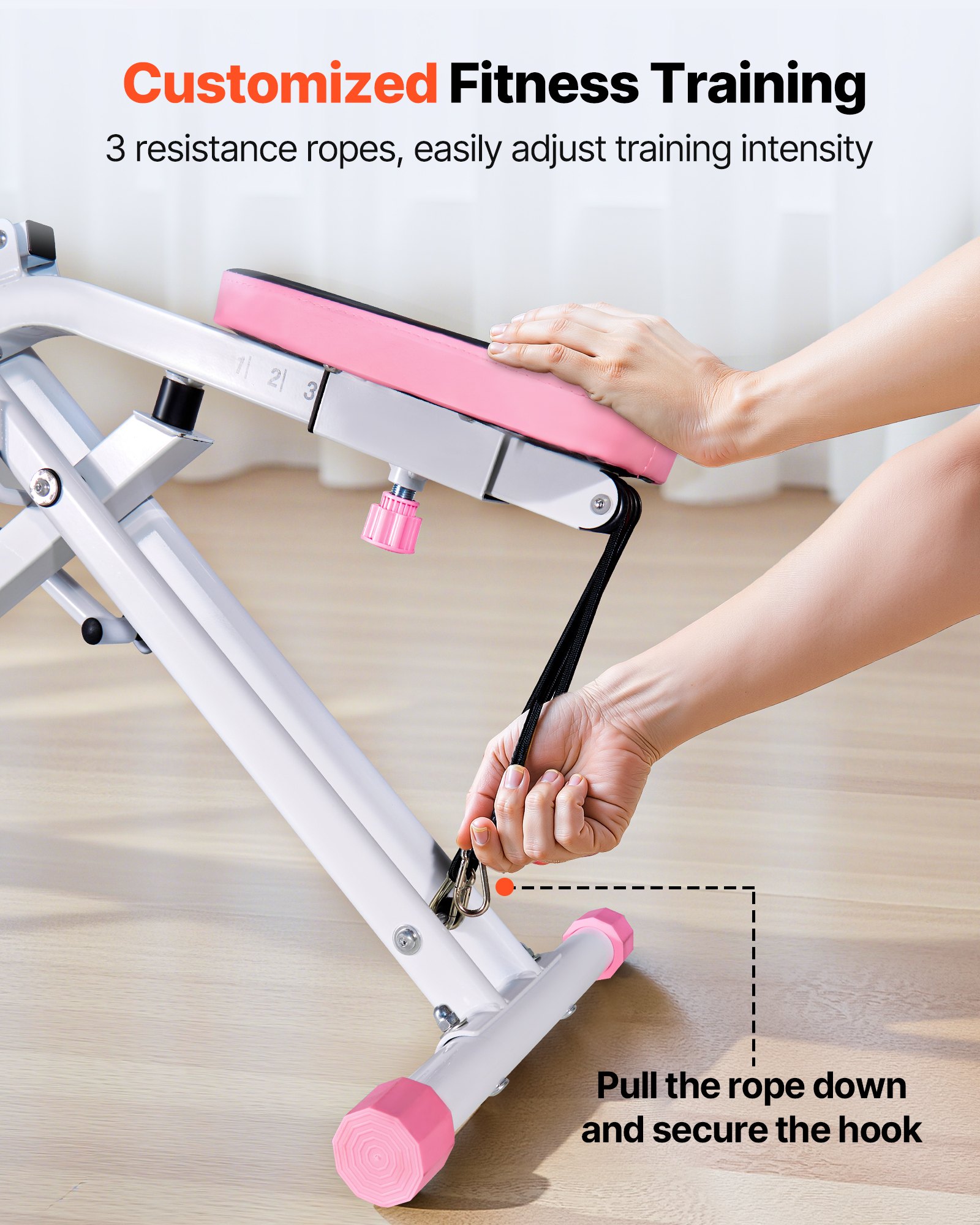 VEVOR Squat Machine voor diepe squats, opvouwbare trainingsapparatuur, glute trainer met 5-standen verstelbare zitting, thuistrainingsapparatuur voor bilspieren en benen, glute machine wit + roze