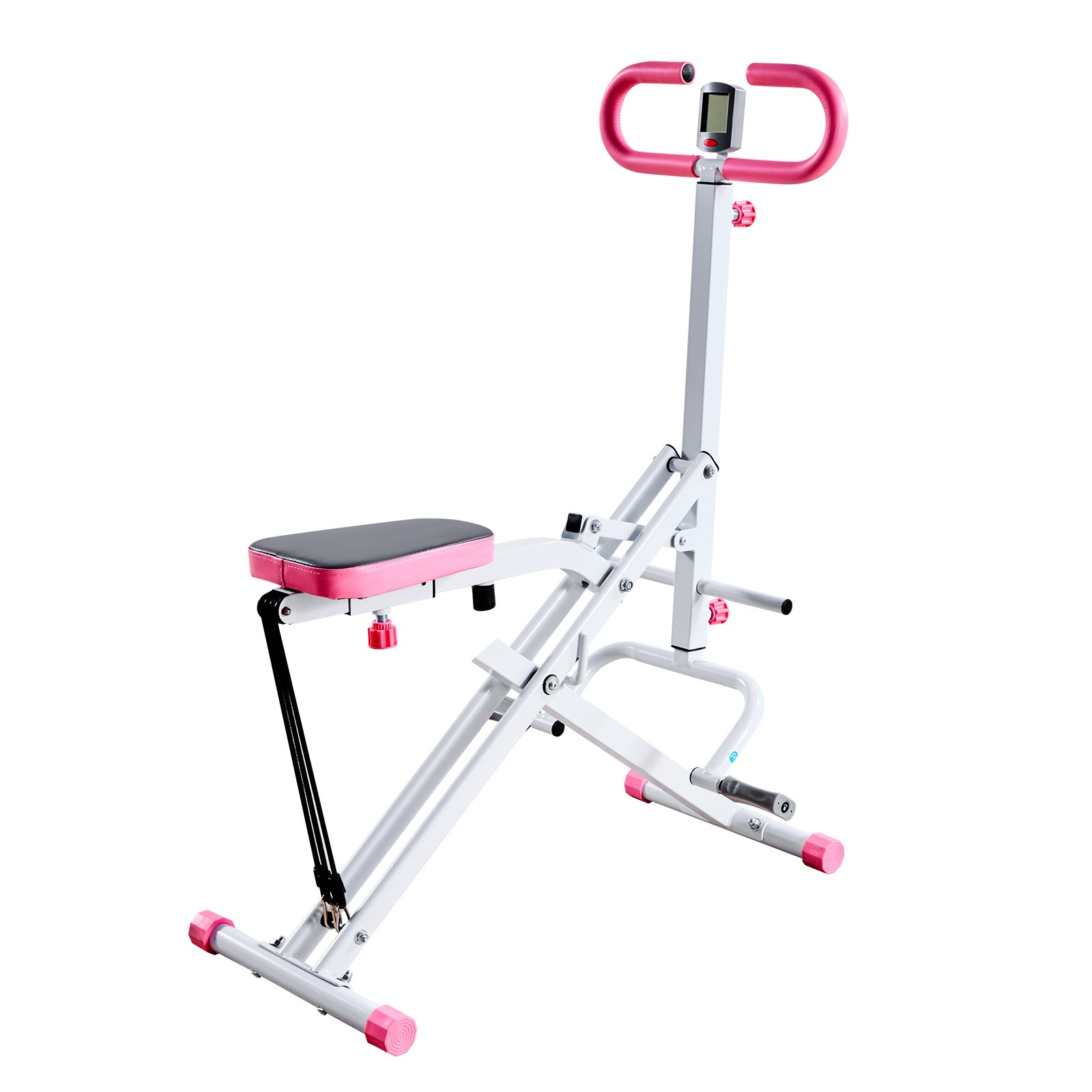 VEVOR Squat Machine voor diepe squats, opvouwbare trainingsapparatuur, glute trainer met 5-standen verstelbare zitting, thuistrainingsapparatuur voor bilspieren en benen, glute machine wit + roze