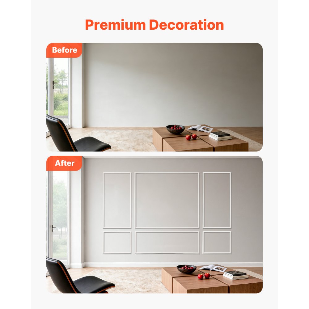 VEVOR Wall Molding 3 Pack, Wainscoting Panels Kit, Lightweight Paintable Polystyrene, Easy to Install Accent Wall Trim for Interior Décor Living Room, Bedroom, Home, White (31x63 + 31x24 in)