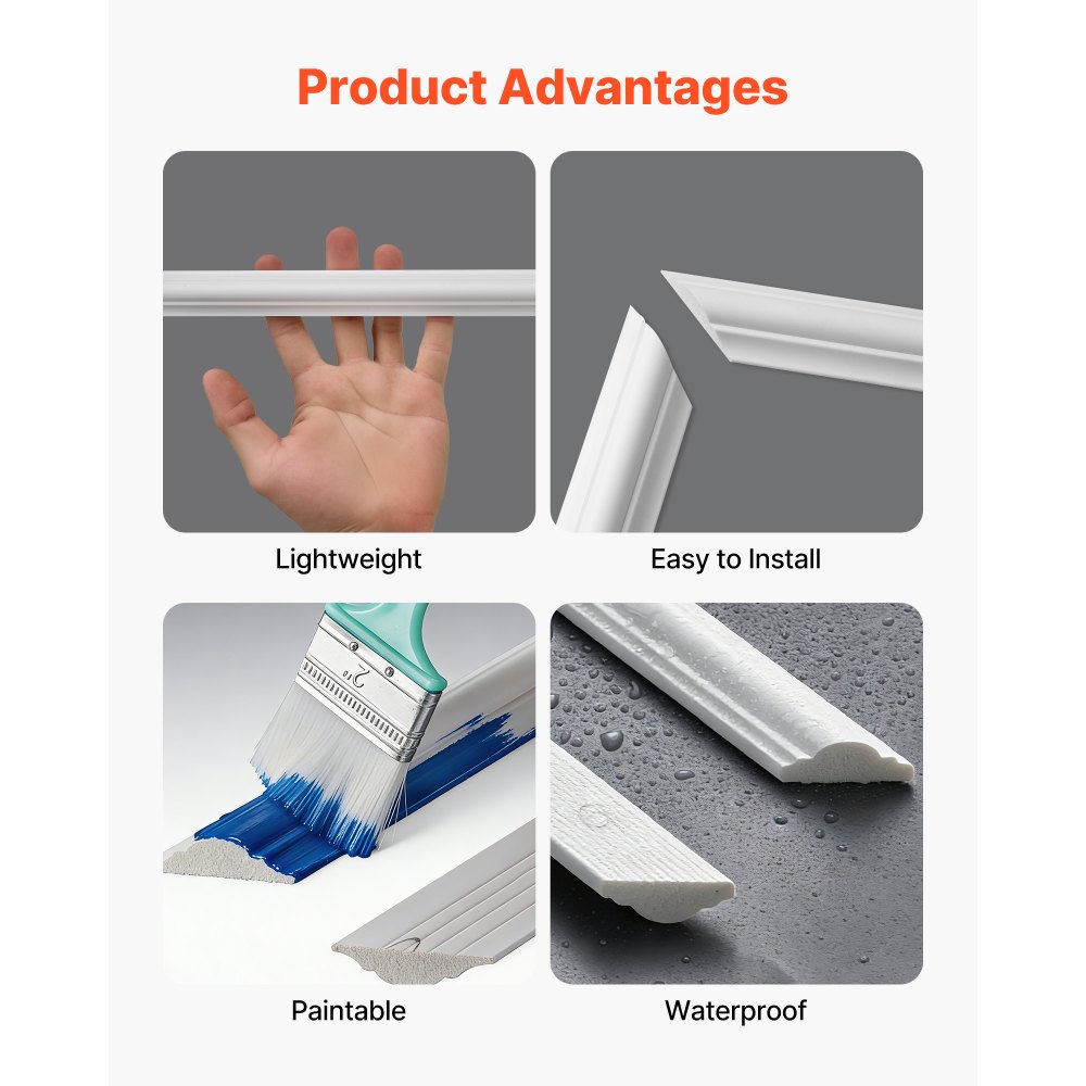 VEVOR Wall Molding 3 Pack, Wainscoting Panels Kit, Lightweight Paintable Polystyrene, Easy to Install Accent Wall Trim for Interior Décor Living Room, Bedroom, Home, White (31x63 + 31x24 in)