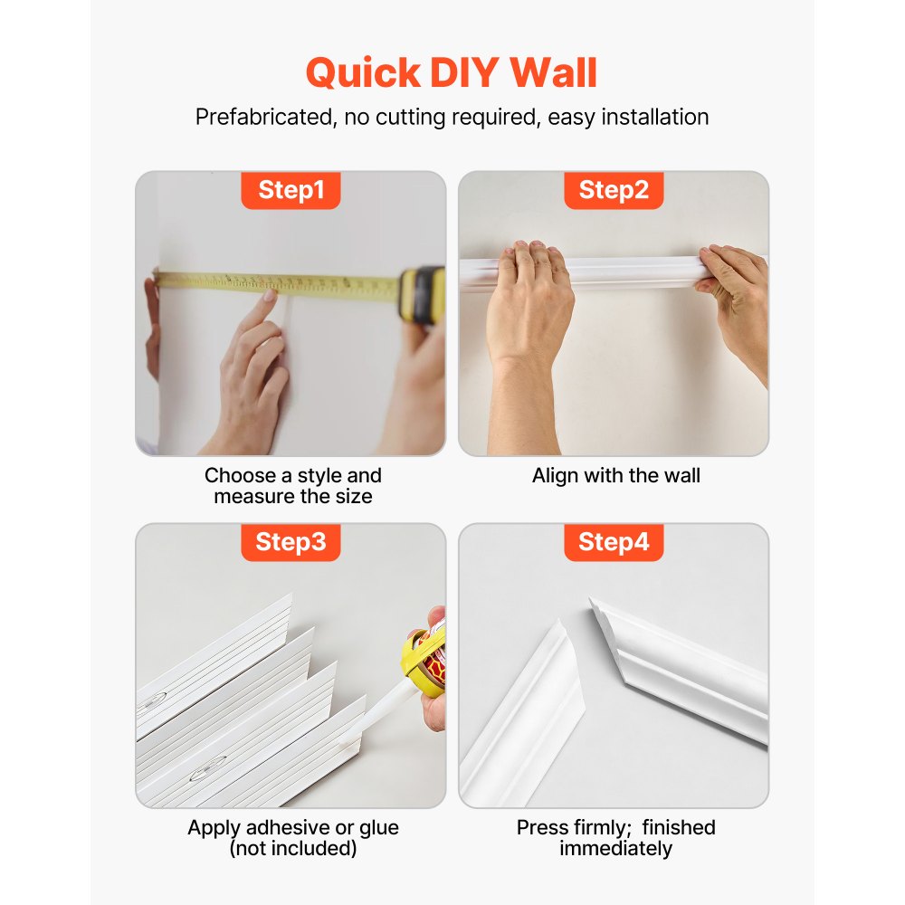 VEVOR Wall Molding 3 Pack, Wainscoting Panels Kit, Lightweight Paintable Polystyrene, Easy to Install Accent Wall Trim for Interior Décor Living Room, Bedroom, Home, White (31x63 + 31x24 in)