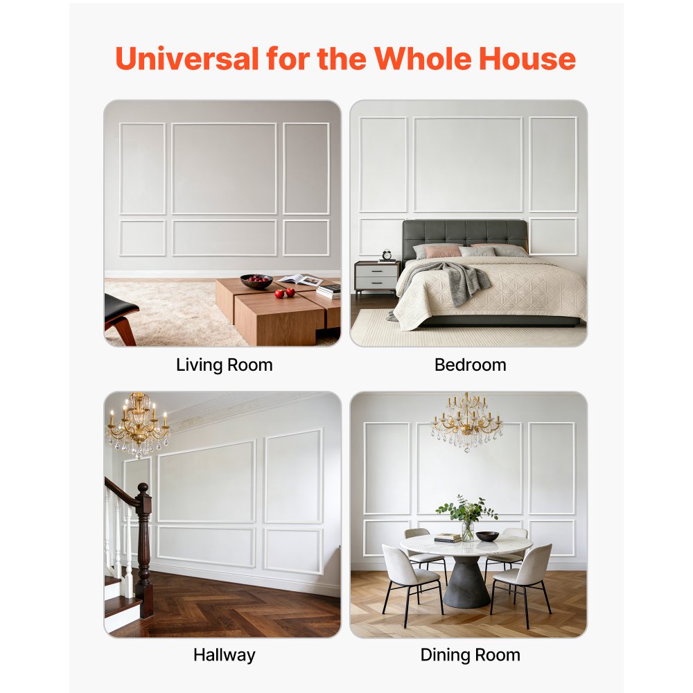 VEVOR Wandlijstset, 3-delig, 57,91/121,92/143 cm, overschilderbare polystyreen sierlijsten, waterdichte wandafwerking, decoratieve wandlijst, sierlijst voor woonkamer, slaapkamer, huis, wit