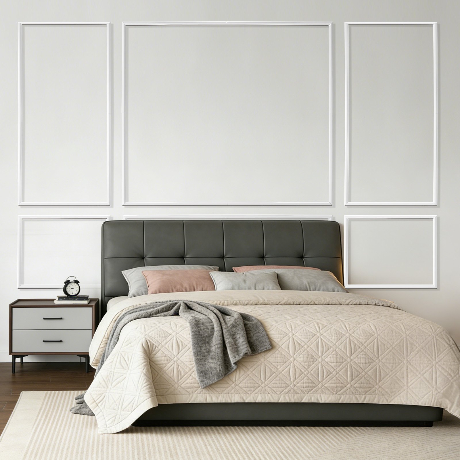 VEVOR Wandlijstset, 3-delig, 57,91/121,92/143 cm, overschilderbare polystyreen sierlijsten, waterdichte wandafwerking, decoratieve wandlijst, sierlijst voor woonkamer, slaapkamer, huis, wit