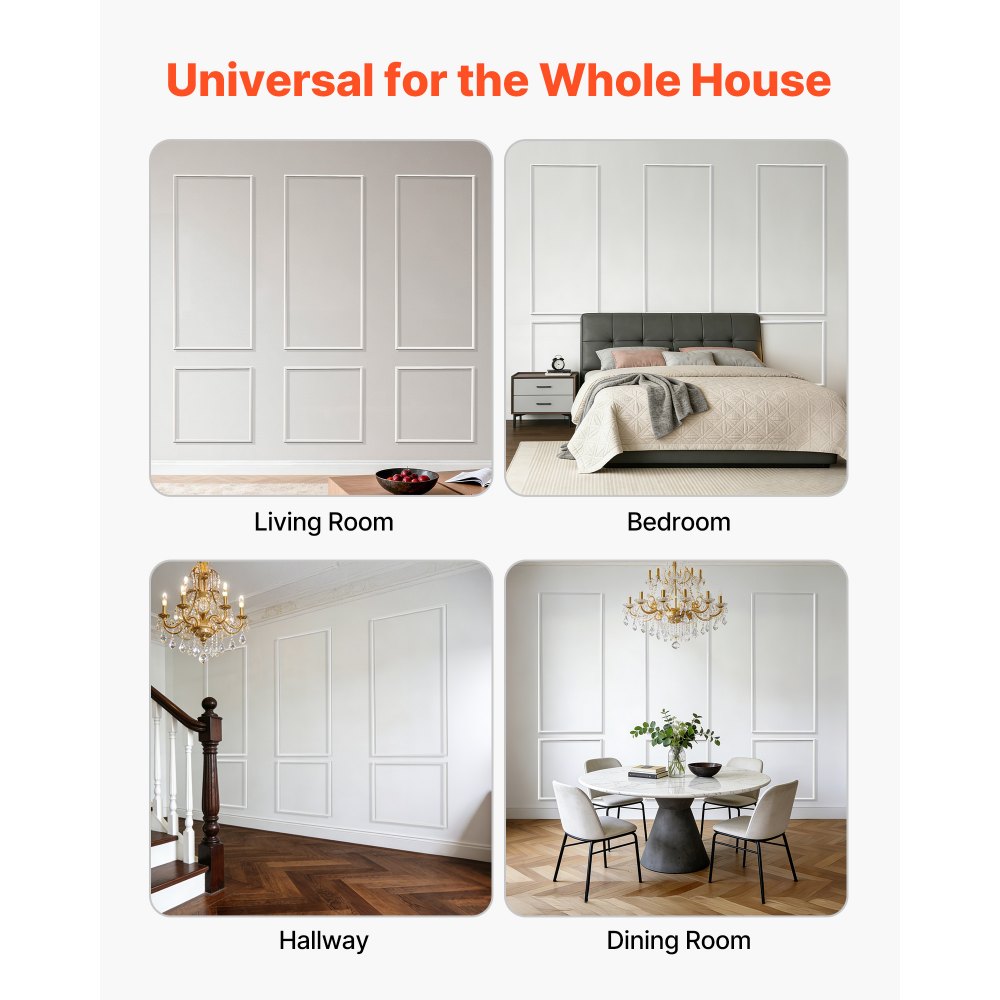 VEVOR Muurlijstset, 3-delig, 61x61cm & 61x138cm, overschilderbare polystyreen sierlijsten, waterdichte muurafwerking, decoratieve muurlijst, sierlijst voor woonkamer, slaapkamer, huis, wit