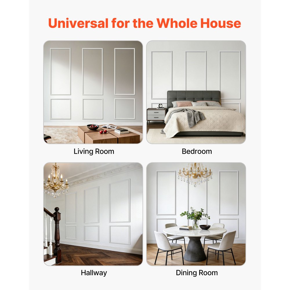 VEVOR wandlijstset, 3-delige set 61x61 cm & 61x138 cm, overschilderbare polystyreen sierlijsten, waterdichte wandafwerking, decoratieve wandlijst, sierlijst voor woonkamer, slaapkamer, huis, wit